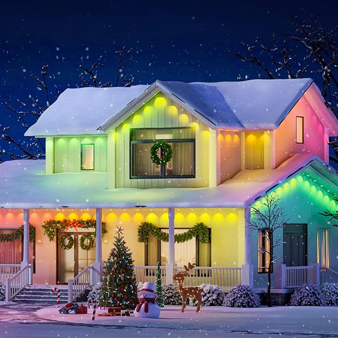 YEELIGHT Permanent Outdoor Lights, 100FT RGB LED String Lights with 16 Million Colors and Music Sync, Outside Lights for House with App Control, Waterproof Outside Eaves Lighting Decor for Parties