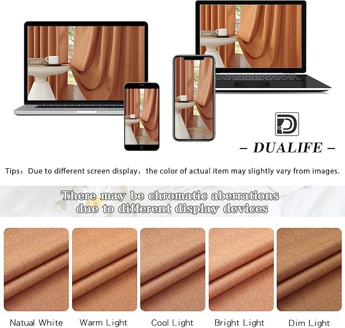 DUALIFE 2pcs 132 Inch Extra Long Linen Blackout Curtains Back Tab and Rod Pocket Thermal Insulated Light Blocking Drapes for Bedroom 2 Panels Set 50X132 Inches 11FT,Rust Terracotta