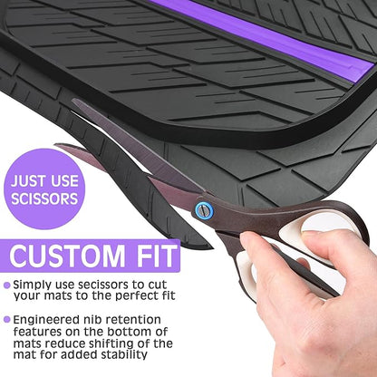 CAR PASS Tire Tread DeepDish Rubber Floor Mats for car Heavy Duty car mats All Weather, Universal XL~M Trim to Fit for Truck SUV Vehicle Automotive, Waterproof car mats 3 Piece (Purple Black)