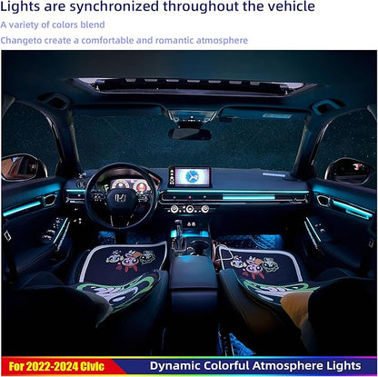 Ambient Lighting Kit for 11th gen Honda Civic，Interior Car Neon Lights for 2022 2023 2024 2025 Civic, Button and APP-Controlled RGB LED Strip Lights
