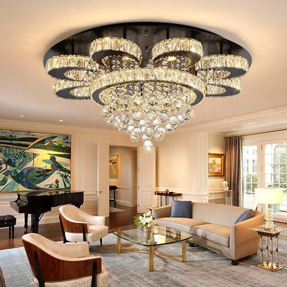 HAIXIANG Modern Chandelier Living Room Glam Chandeliers Ceiling Light Fixture Remote Dimmable Lights 32 Inches Luxury Crystal Black Light