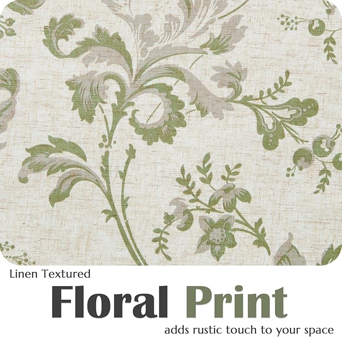 jinchan Linen Kitchen Curtains 36 Inch Vintage Floral Tier Curtains Farmhouse Cottage Cafe Rod Pocket Country Small Window for Laundry Room Bathroom RV 2 Panels Green on Beige