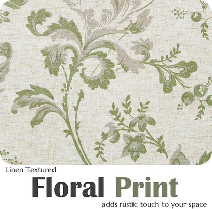 jinchan Linen Kitchen Curtains 36 Inch Vintage Floral Tier Curtains Farmhouse Cottage Cafe Rod Pocket Country Small Window for Laundry Room Bathroom RV 2 Panels Green on Beige