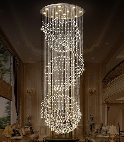 D32'' x H100'' Crystal Chandelier for Entryway High Ceiling Chandeliers Glam Chandelier Modern Large Raindrop Chandeliers LED Dimmable Light Fixtures for Staircaes Foyer Living Room