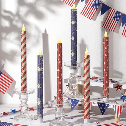 Honoson 6 Pcs 4th of July Taper Candles 10.6 Inch Patriotic Flameless Candles Battery Operated Red White and Blue LED Candlesticks for Independence Day Dinner Table Home Party Decoration