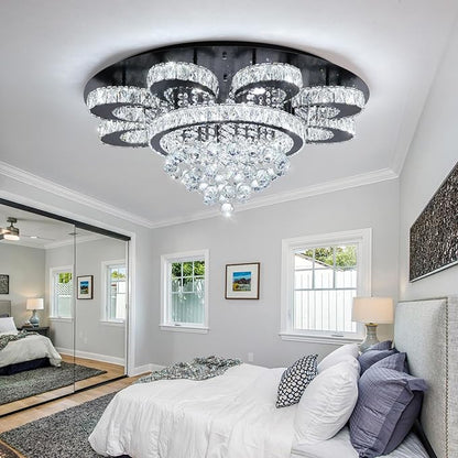 HAIXIANG Modern Chandelier Living Room Glam Chandeliers Ceiling Light Fixture Remote Dimmable Lights 32 Inches Luxury Crystal Black Light