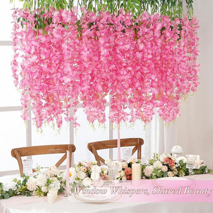 Waipfaru 12 Pack Wisteria Hanging Flowers, 3.6 Feet/Pcs Pink Wisteria Artificial Flowers, Fake Flowers Garland, Hanging Wisteria Vines for Bedroom Wedding Home Party Wall Decoration