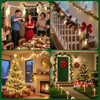 Minetom C9 Christmas String Lights Outdoor 50ft Vintage Christmas Tree Lights for Indoor Outdoor Roofline Patio Room Holiday Party Backyard Xmas Decoration, White Wire, 50+2 Bulbs