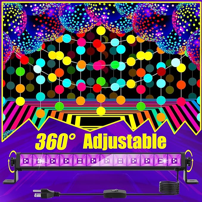 45W LED Black Light Bar, Blacklight with 6.6ft Cord+Switch, Light Up 26x26ft, Glow in The Dark for Halloween, Party, Birthday, Body Paint, Fluorescent Poster, Bedroom