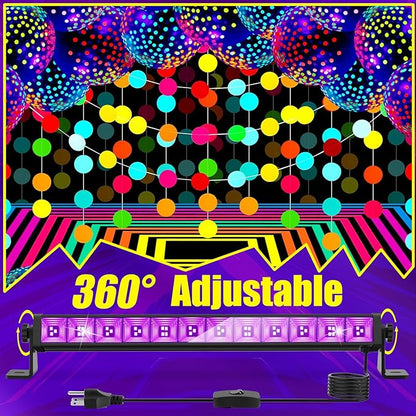 45W LED Black Light Bar, Blacklight with 6.6ft Cord+Switch, Light Up 26x26ft, Glow in The Dark for Halloween, Party, Birthday, Body Paint, Fluorescent Poster, Bedroom