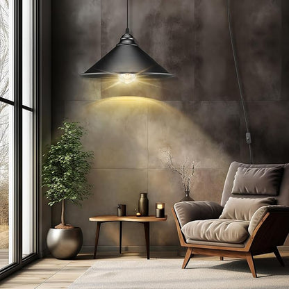 LYOOWNG Plug in Pendant Light, Bigger Hanging Lights with Plug in Cord On/Off Switch, 13FT Industrial Plugin Hanging Light, Vintage Pendant Lights Fixture, Big Black