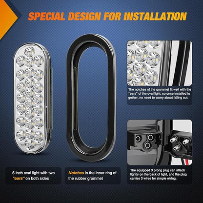 Nilight 6Inch Oval Trailer Tail Light 4PCS White 24LED Back Up Reverse Lights w/Flush Mount Grommets Plugs IP67 Waterproof for 12V Truck ATV UTV Bus RV Camper