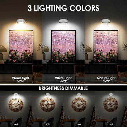 Arixinks 3Pcs Battery Picture Lights, Remote Painting Light for Art Disaplay,Magnetic Wall Picture Light Up/Down Light,Dimmable & Timer, 200LM 3 Lighting for Gallery Dartboard Frame Pictures