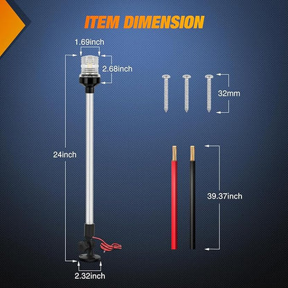 Nilight Marine Boat Stern Light 24Inch White Fold Down Anchor Lights 12V 24V Waterproof 360° Lighting Navigation Lamp for Fishing Ship Sailboat Yacht Pontoon Speedboat Dinghy