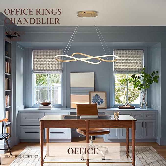 Modern LED Chandelier Gold Dimmable LED Pendant Light for Dining Room Light Fixture Over Table Modern Kitchen Island Lighting High Ceiling with Remote for Living Room, 31.7 Inch