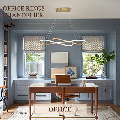 Modern LED Chandelier Gold Dimmable LED Pendant Light for Dining Room Light Fixture Over Table Modern Kitchen Island Lighting High Ceiling with Remote for Living Room, 31.7 Inch