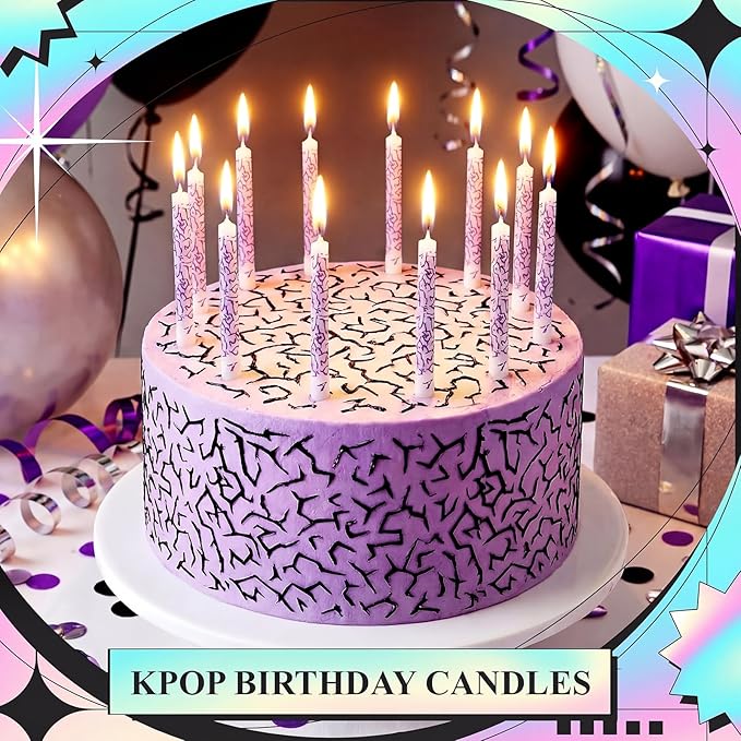 Conelist 12 Pcs White Kpop Themed Birthday Candles Purple Lightning Birthday Decorations Cartoon Movie Cake Toppers for Themed Party Supplies