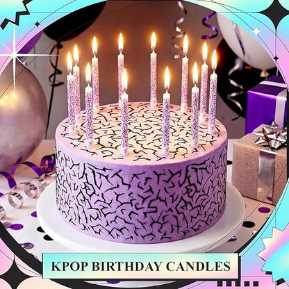 Conelist 12 Pcs White Kpop Themed Birthday Candles Purple Lightning Birthday Decorations Cartoon Movie Cake Toppers for Themed Party Supplies