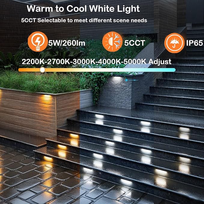 rosykite 7 Inch LED Retaining Wall Lights 4-Pack, 5W Hardscape Step Lights, 5CCT 2200K-5000K Tunable White, 12-24V Low Voltage Outdoor Paver Lights, ETL Listed Brown Landscape Lights for Stairs, Deck