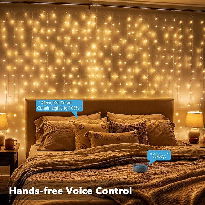 Brizled Smart Curtain Lights, 390 LED 9.8x6.3Ft Curtain Lights Outdoor, App & Voice Control Plug in Music Sync Curtain String Lights for Bedroom Wall Wedding Window Party Backdrop Indoor, Warm White