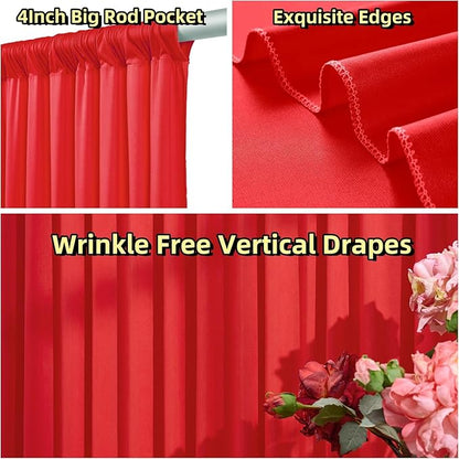 30ft x 10ft Wrinkle Free Red Backdrop Curtains for Parties, Polyester Photo Backdrop Drapes 6 Panels 5x10ft for Weddings Birthday Party Christmas Photography Background