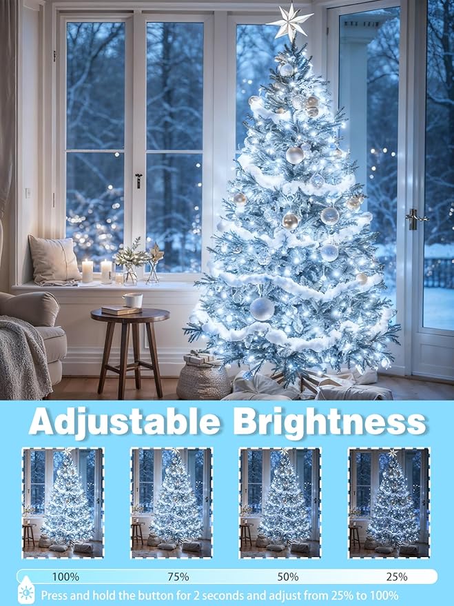 2-Pack 66FT 200 LED White Christmas String Lights Indoor Outdoor, Extendable Christmas Tree Lights with 13 Modes Twinkle Lights, Plug in Fairy String Lights for Xmas Tree Party Garden (Cool White)