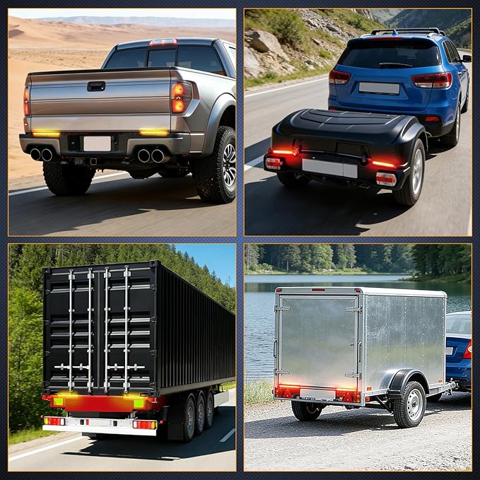 Nilight Truck Tailgate Light Strip 7 Inch Aluminum Frame Double Row 60 LED Red Running Brake Amber Sequential Turn Signals Strobe Lights Bar for Trailer Hitch Cargo Carrier Luggage Rack