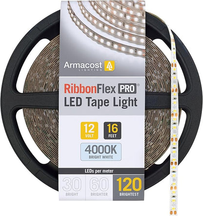 Armacost Lighting RibbonFlex Pro 12V White LED Strip Lights 120 LED/m, 4000K, 16.4 ft 153230