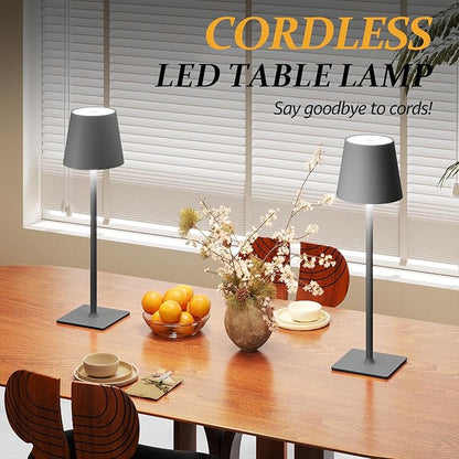 CHLORANTHUS 2 Pack Cordless Table Lamps, 3 Colors Stepless Dimming, 5000mAh Rechargeable Battery LED Desk Lamp for Bedroom/Couple Dinner/Desk/Cafe/Dining Room/Terrace