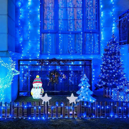 LAMPHOME 99FT 300 LED Blue Christmas Lights,16 Modes Connectable Fairy String Lights, Plug in Indoor Outdoor Blue Lights for Xmas Tree, Party, Garden, Hanukkah, Independence Day Patriotic Patio Decor