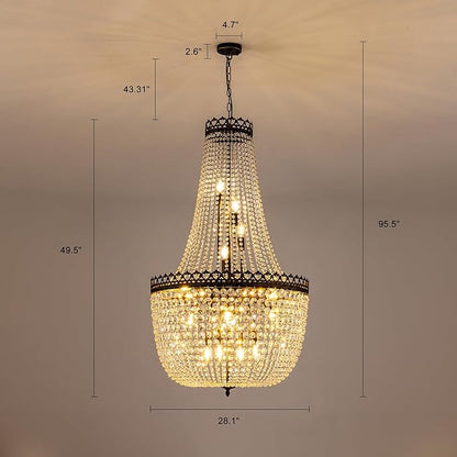 Wellmet French Empire Crystal Chandelier, 18 Lights Antique Bronze Chandeliers Rustic Farmhouse Chandelier High Ceiling Hanging Pendant Light Fixture for Entryway Foyer Dining Living Room 28" W