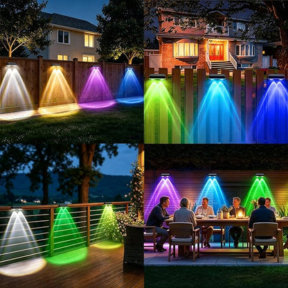 echosari 8 Pack Solar Fence Lights Outdoor Waterproof, Solar Wall Lights Color Changing 100 Lumen Ultra Bright Auto ON/Off for Backyard Patio Railing Porch (3000K-6500K & RGB)