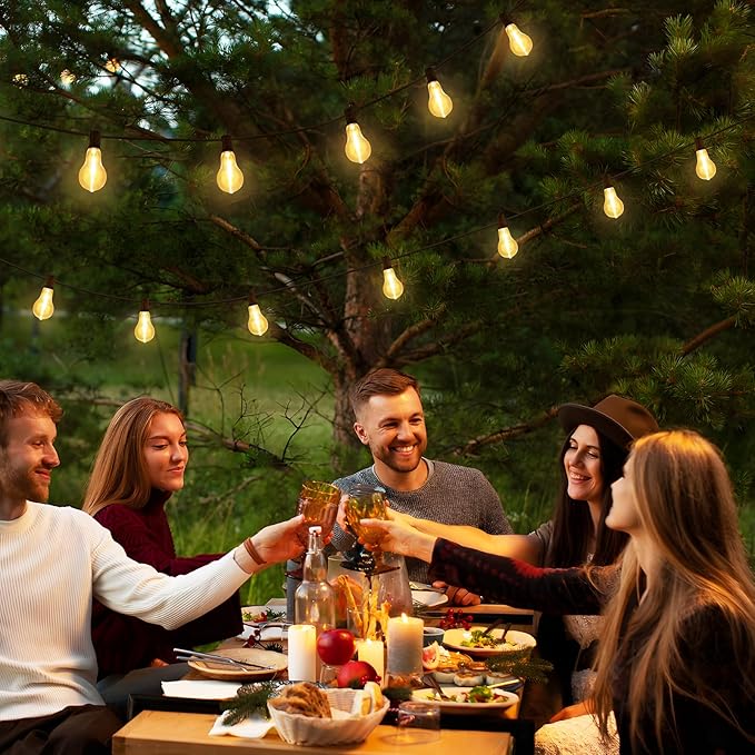 Larkvue 100FT LED Outdoor String Lights, Waterproof Patio Lights with 32 Shatterproof Dimmable 2700K A39 Bulbs Hanging Lighting for Outside Backyard