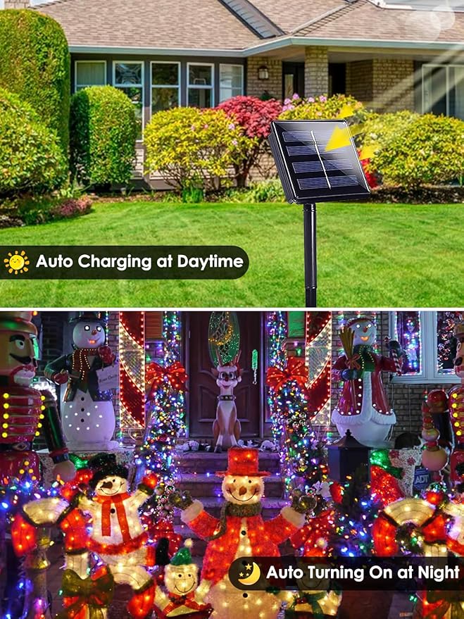 Multicolor Solar Christmas Lights Outdoor Decorations Waterproof, Tatal 6 Pack 600LED 198FT Solar String Lights Green Wire with 8 Modes, Christmas Fairy Light for Xmas Tree Party Wedding Garden Decor