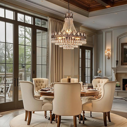 TOCHIC French Empire Crystal Chandelier, 9-Light Farmhouse Antique Bronze Chandelier Vintage Rustic Ceiling Light Fixture for Dining Living Room, Bedroom, Kitchen Island, Bathroom, Foyer, 24" W