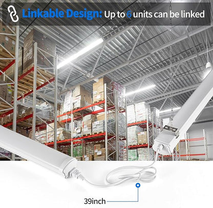 4FT Linkable 40W LED Shop Lights White 4000K Utility Shop 4000LM for Garages Shop, Linear Work Light Fixture Hanging or Flush Mount with Plug, ETL 4 Pack