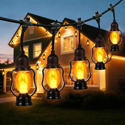 Zeiliuled Flame Outdoor String Lights, 21FT Patio Lights with 10 Flickering Flame Bulb, Timer, Waterproof LED Outdoor Decorative Orange Lights for Patio, Yard, Bistro, Porch, Garden Decor