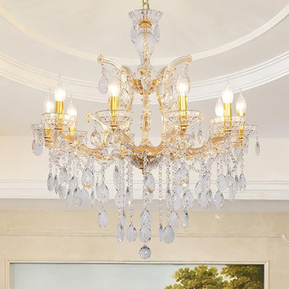 Modern Crystal Chandelier, Maria Theresa Crystal Chandelier 10 Lights Luxury Gold Chandelier Lighting Fixture for Dining Room, Living Room, Bedroom, Kitchen Island, Foyer