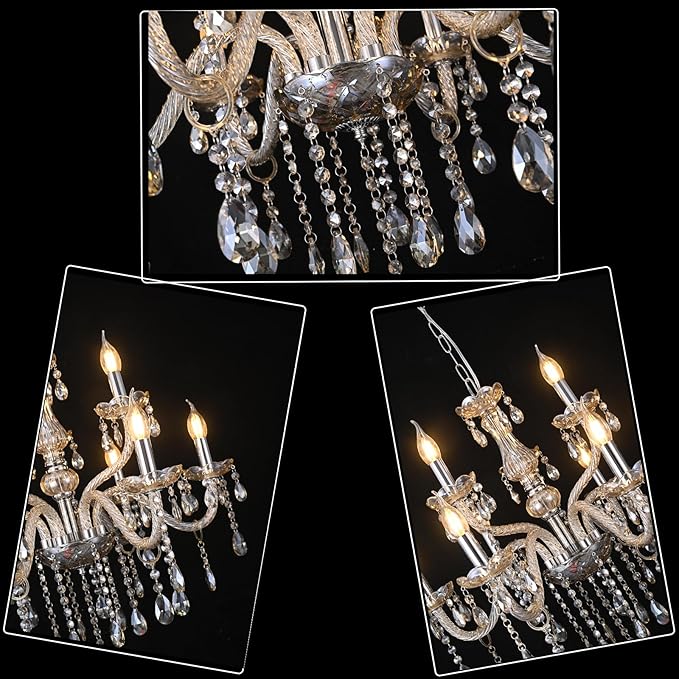 YYSHCHEN Luxury Cognac 9 Lights Crystal Chandeliers for Dining Room, Living Room,Bedroom 26.4"
