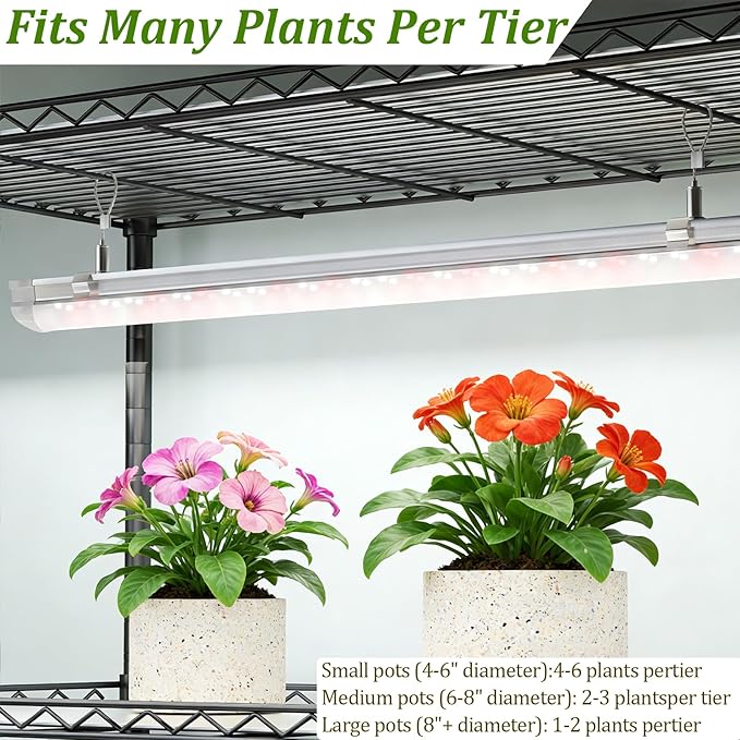 Plant Stand with Grow Light, 6-Tier DIY Plant Shelf with Grow Lights for Seedlings, Greenhouse, Indoor, 8 Pack 5000K 192W LED Full Spectrum Growing Lamp with Rack, Wheel, 29"x13.5"x73.5"