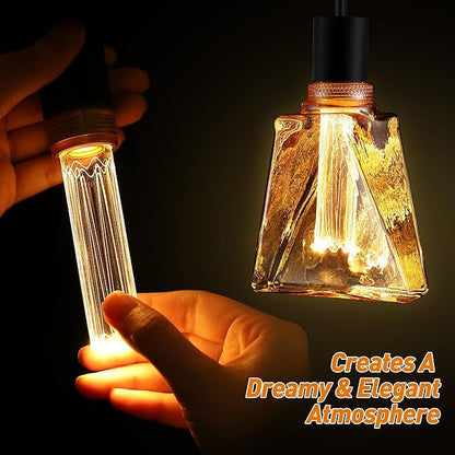 Meonum Decorative Light, Ice Style Shaped E26 LED Bulb, Dimmable 3.5W 2200K Soft Warm Vintage Edison Light, with Virtual Filament Acrylic Inner Pillar Bulb (2 Pack)