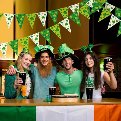 HESTYA 5 Pcs 49ft St. Patrick's Day Banner Luck Green Shamrock Garland Banner Irish National Day Pennant Banners Triangle Flags Patrick's Decorations for Outdoor Indoor Home Irish Party Supplies