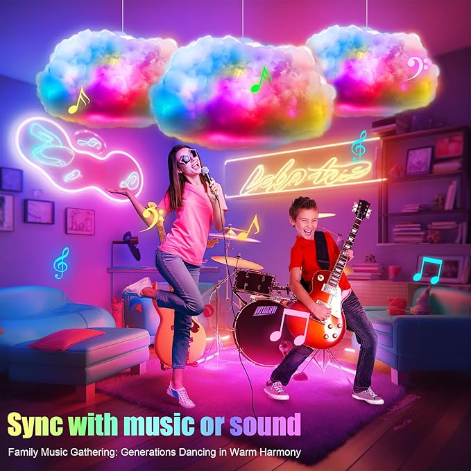 LED Cloud Light, RGB Cloud Lamp with IC Remote Control and APP Control Cool Lights Sync Music Color Changing Led Lights for Bedroom Ceiling Adults and Kids Modern Home & Room Decor