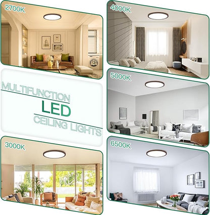 Brightever Walnut Wood LED Flush Mount Ceiling Light, 12 Inch 24W 3200LM Close to Ceiling Light Fixtures, Dimmable & 2700K-6500K 5 Color Selectable Light Fixtures Ceiling Mount, 1 Pack