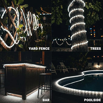 20ft Rope Lights Outdoor, Connectable & Flexible Tube Lights with 8 Modes Controller,Waterproof White LED Rope Lighting for Deck,Garden,Pool,Patio,Bedroom,Party,Indoor & Outside Landscape Lighting