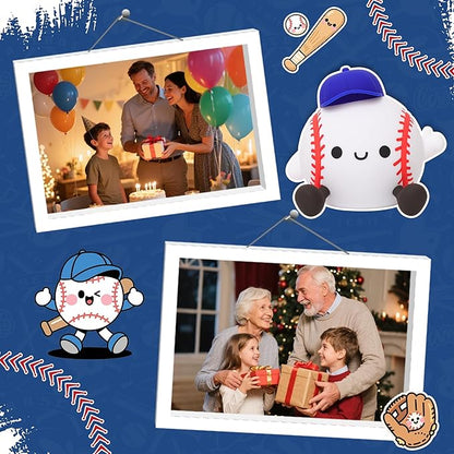 Baseball Night Light, Sports Baseballs Gifts for Baseball Fan, Soft Silicone Rechargeable LED Touch Lamp, Nursery Bedroom Bedside Decor for Boys Baby Kids Teen Sport Lover Xmas Birthday Gifts