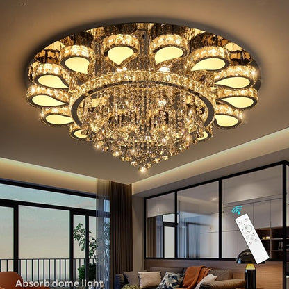 HAIXIANG Glam Crystal Chandelier for Living Room Dining Room Lights Sloped Ceiling Light Fixtures Luxury Modern Remote Dimmbale Lighting Silver 40 Inches
