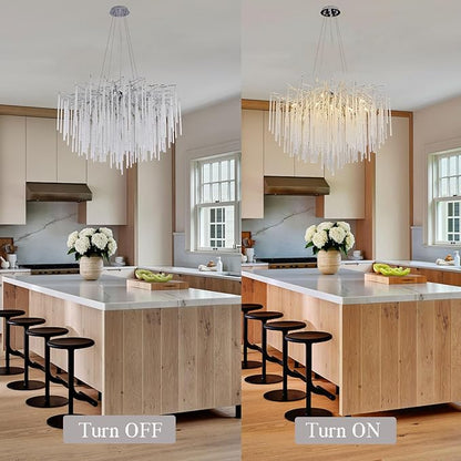 Crystal Chandelier Modern Contemporary Chandelier Ceiling Light Fixture, D23.64 Tree Branch Chandeliers for Dining Room Kitchen Island Living Room Foyer 8-Light (Silver)