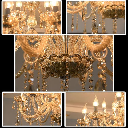 YYSHCHEN Cognac 15 Lights Large Crystal Chandeliers,Large Chandeliers for Dining Room,Living Room,Bedroom,Hallway,Entry Way 30.7"