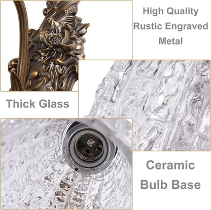 Rustic Glass Wall Sconce Vintage Antique Gothic Bronze Wall Light Fixture Retro Mid Centry Glass Wall Sconce for Bedroom, Living Room, Mirror, Hallway